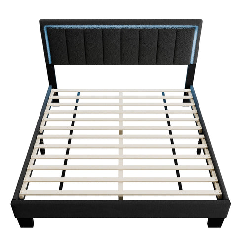 Bed With Channel Tufting And Built In LED Headboard