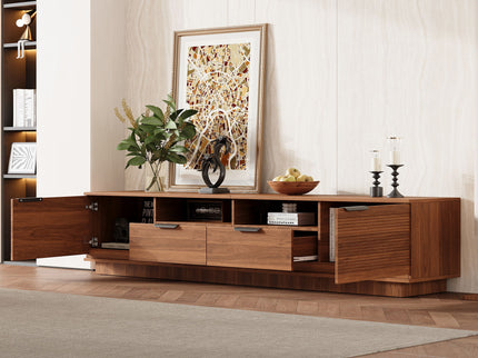 TV Stand, Entertainment Center With Deep Drawers, Cable Management & Soft Closing Hinges