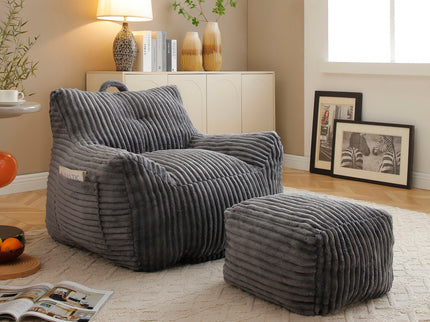 Giant Bean Bag Chair With Armrests And Footstool