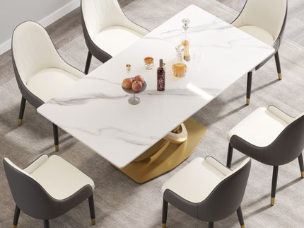 70.84" Modern Artificial Stone Panel Double-Ring Stainless Steel Metal Legs, Can Accommodate 6-8 People