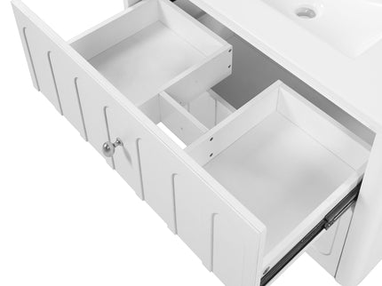 Floating Bathroom Vanity With Oval Knobs & Round Edge, Soft Close Drawer Slides