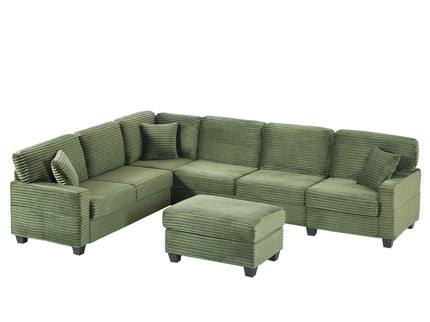 Upholstered U-Shaped Sectional Sofa With Movable Ottoman And Side Storage Pockets
