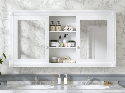 Modern Wall-Mount 2 In 1 Mirror Cabinet With Adjustable Shelves, Soft-Closing Hinges