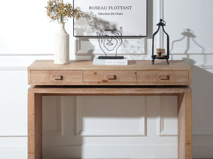 Rustic Wood Console Table With 3 Drawers Entryway Table For Hallway, Foyer, Or Office - Natural / Natural & Light Brown / Natural Wood / Natural Wood Wash / Natural / Rustic