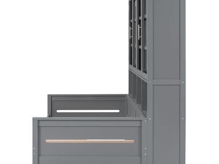 Daybed With Glass Door Storage Cabinets, Built In LED Lighting And Shelves