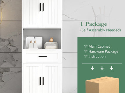 Freestanding Tall Bathroom Cabinet With Soft Close Doors And Adjustable Shelves