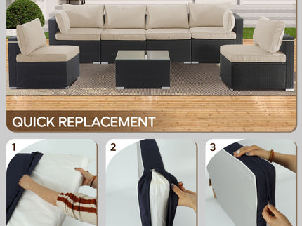 Cushion Covers For 7 Piece Wicker Sectional Sofa, 14 Pack Seat And Back Slipcovers With Zipper
