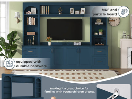 Arched Entertainment Center Wall Unit With Drawers, TV Stand