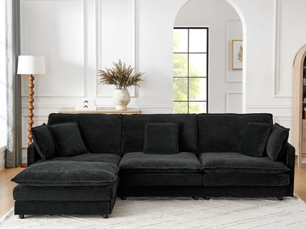 L-Shaped Sectional Sofa With Ottoman, Convertible 4 Seater Couch