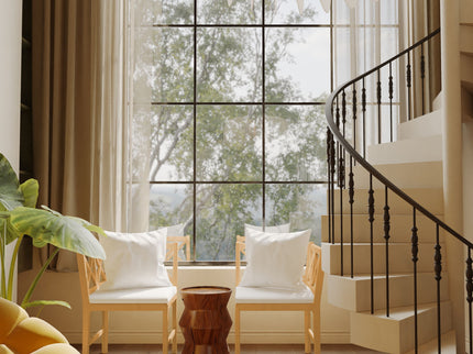 Farmhouse Modern Dining Corner Chairs (Set of 2) With Handwoven Rattan Backrests And Solid Wood Legs - Natural / White