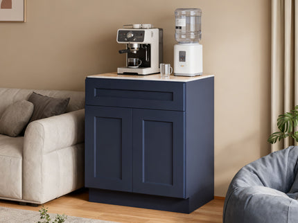 Shaker Base Cabinet With Soft Close Doors And Drawer, Storage Unit With Adjustable Shelf For Bath - Blue