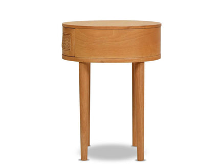 Cabana - Round Cane Storage Side Table - Natural Brown Oak