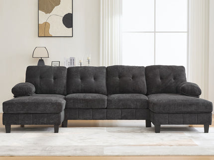 U-Shaped Sectional Sofa 103.5" Fabric Couch With Dual Chaise Lounges, Storage Pockets, Armrest Pillows