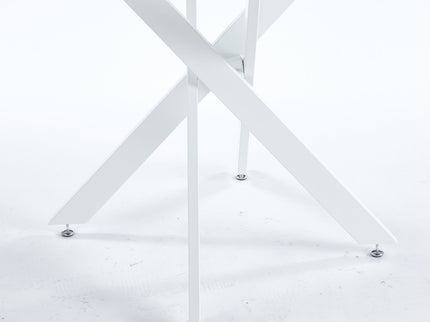 Dining Table With Cross Metal Leg And Tempered Glass, Modern Space Saving Kitchen Table For Living Room