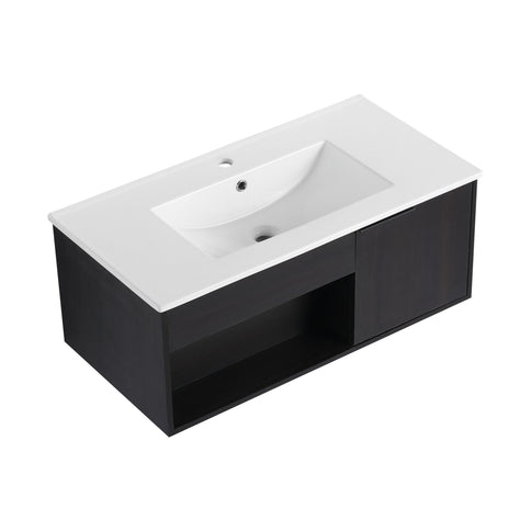 Wall Mounted Floating Bathroom Vanity With Open Shelf & Soft Close Door