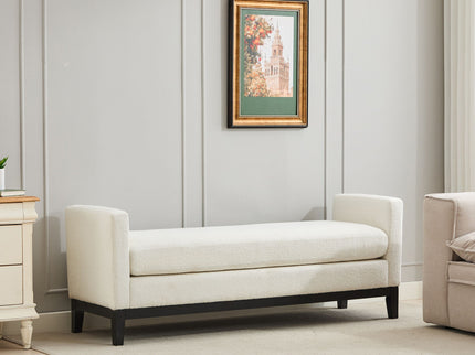 Upholstered End Of Bed Bench With Arms, 2 Bolsters For Bedroom - Ivory