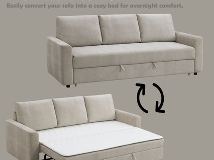 Leira - Linen Pull Out Sleeper Sofa - Beige