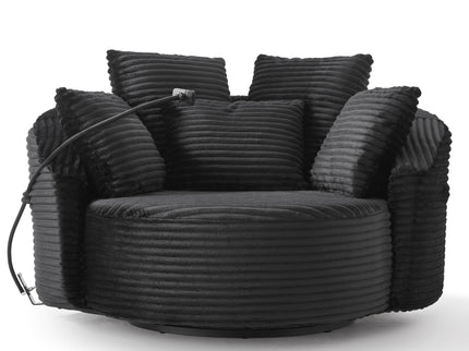 Swivel Accent Barrel Chair With Adjustable Phone Holder, 5 Pillows For Living Room