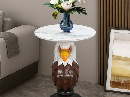 Eagle Head Accent Table, Animal Statue End Tables For Living Room - Brown / Antique White