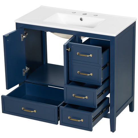 Elegant Vintage Bathroom Vanity & Sink And Soft Closing Door, 4 Drawers Of Different Sizes Frame