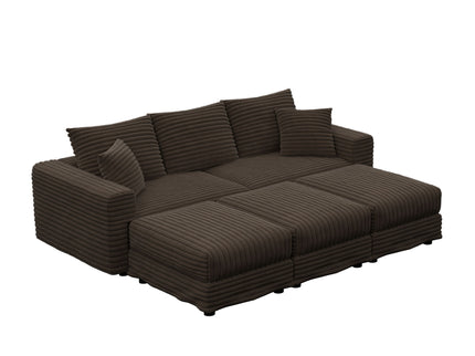 Deep Seat Convertible Sofa With Soft Pillows And Ottomans