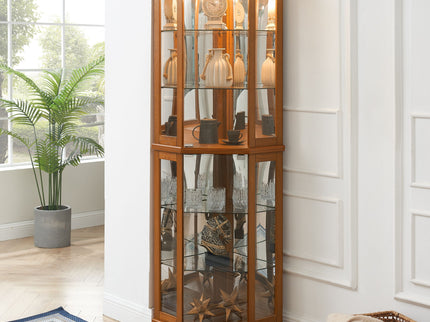 6 Shelf Corner Curio Display Cabinet With Lights, Mirrors And Adjustable Shelves (E26 Light Bulb Not Included)