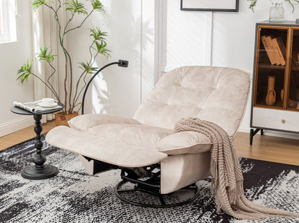 Modern Swivel Gliding Recliner Chair With Rocking Function And Phone Holder, Large Comfortable