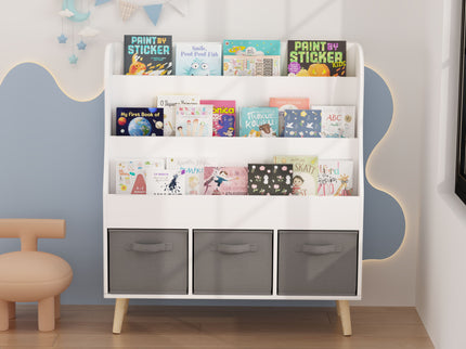 Bookshelf With 3 Bins, Storage Shelf For Toys And Books