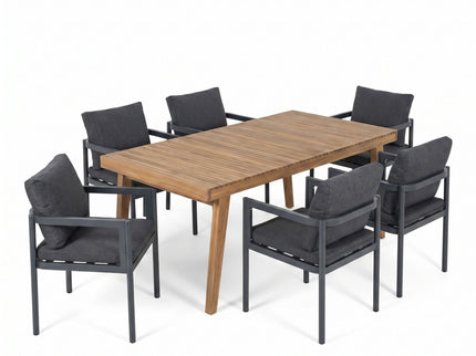 7 Piece Outdoor Patio Dining Set With Table & Chairs With Cushions - Brown / Gray