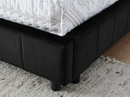 Mid-Century Storage Upholstered Tufted Bed Frame With Backrest And Armrests