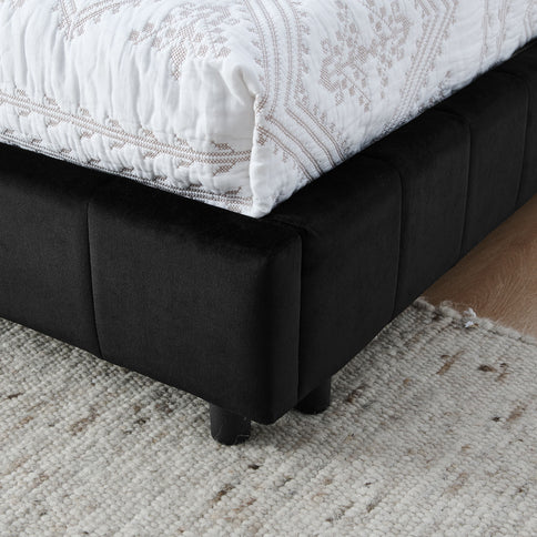 Mid-Century Storage Upholstered Tufted Bed Frame With Backrest And Armrests