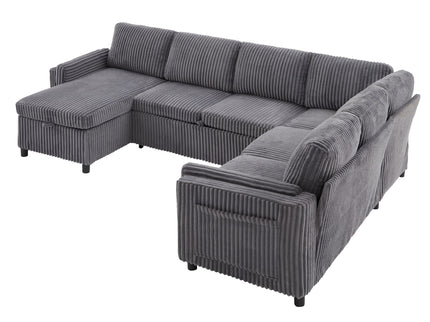 Convertible U-Shaped Sectional Sofa Bed With USB Ports And Storage