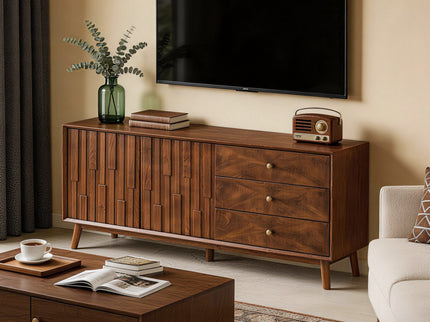 TV Stand With Storage, Entertainment Center, 3 Drawers And 2 Doors For Living Room - Walnut