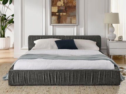 Modern Upholstered Platform Bed Frame With Pleated Design