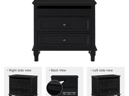 Nightstand With Charging Station, 3 Drawer Storage Table
