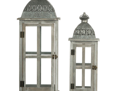 Wooden Candle Lantern Decorative, Hurricane Lantern Holder Decor For Indoor Outdoor, Home Garden Wedding - Gray