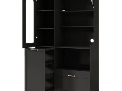 Tall Freestanding Kitchen Pantry Cabinet With Arched Glass Door