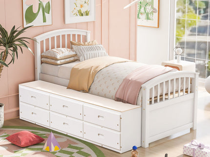 Platform Storage Bed Solid Wood Bed With 6 Drawers