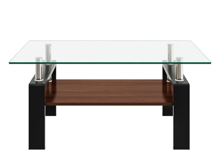 Modern Rectangular Coffee Table With Tempered Glass Top Layer, Table For Living Room - Transparent