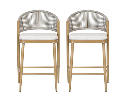 Outdoor 26" Counter Height Metal Frame Counter Stools With Scallop Shaped Backrest & Water Resistant Cushions