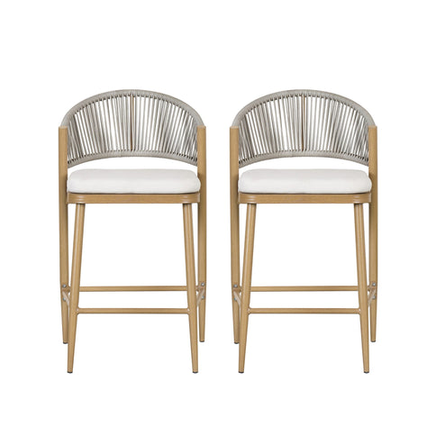 Outdoor 26" Counter Height Metal Frame Counter Stools With Scallop Shaped Backrest & Water Resistant Cushions