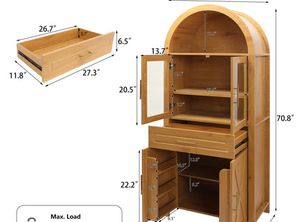 Arched Kitchen Pantry Cabinet With Adjustable Shelves And Barn Door Design