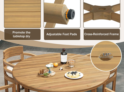 5 Piece Round Patio Table & Cushioned Armrest Chairs, Outdoor Dining Set With Umbrella Hole