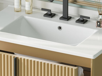 Fluted Bathroom Vanity With Ceramic Sink, Freestanding Design