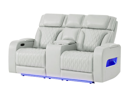 Julian - Power Console Reclining Loveseat, LED & Speaker - Silver