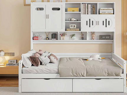 Daybed With All-In-One Cabinet And Shelf