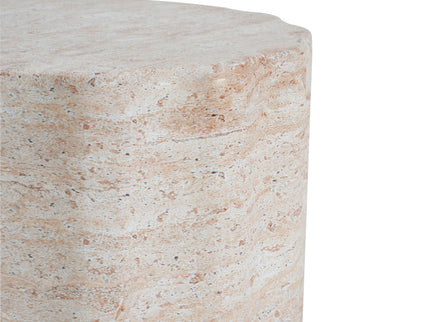 Elegant Indoor / Outdoor Lightweight Concrete Side Table With Travertine - Beige