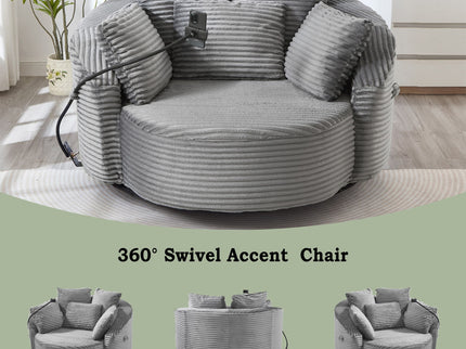 Swivel Accent Barrel Chair With Adjustable Phone Holder, 5 Pillows For Living Room