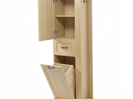 Modern Tall Storage Cabinet With Tilt-Out Compartment, Adjustable Shelves