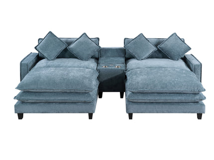Modern Sectional Sofa With Removable Ottomans, USB Ports